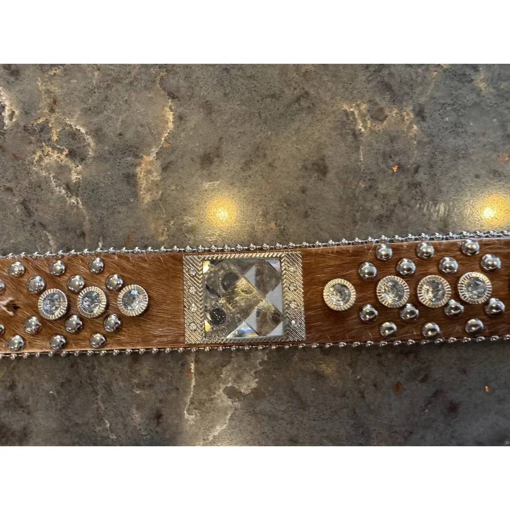 Western Rhinestone Cowhide Belt Hair On Hide Bling Cowgirl Rodeo‎ Montana West